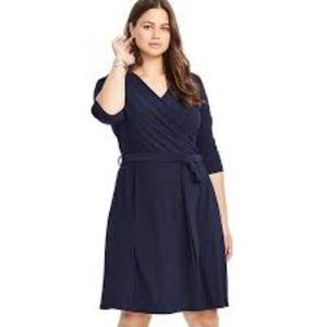 Plus Size East Adeline by Dia & Co Faux Wrap Dress 3XL Navy Blue
